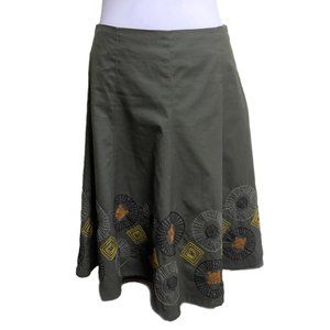 VERO MODA Size 38 (6) Green Ethnic Trend Skirt With Colorful Sew Floral Patterns